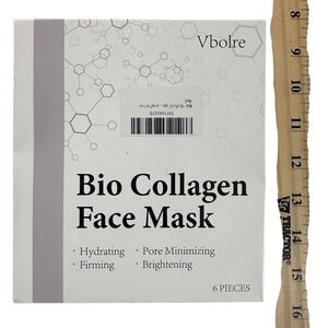 Vbolre Bio Collagen Face Mask Hydrating Pore‎ Minimizing Brightening 6 Pieces